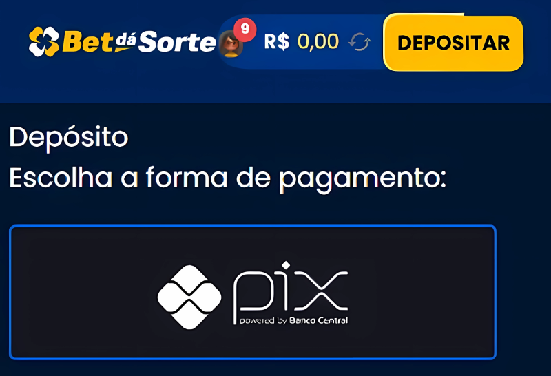 Escolha do método de pagamento PIX no BetDaSorte
