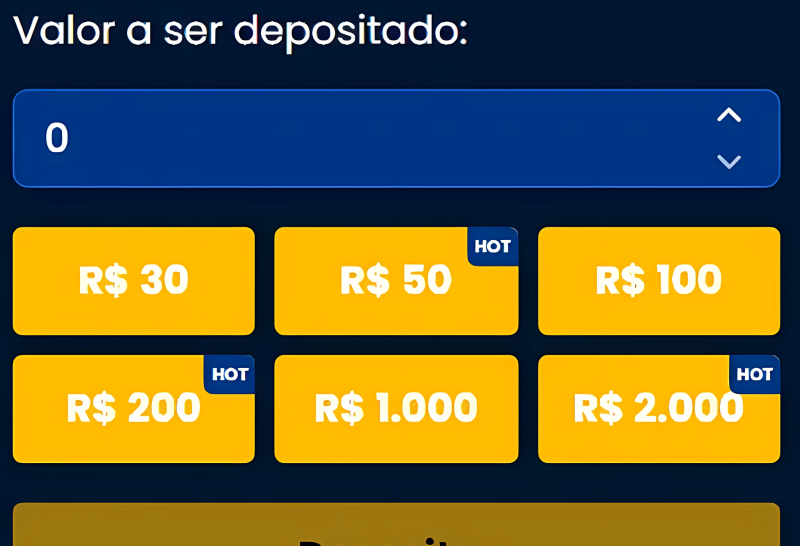 Seleção do valor do depósito no BetDaSorte