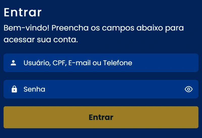 Formulário de login do BetDaSorte para acessar a conta