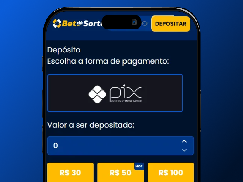 Tela de depósito do BetDaSorte com escolha do método de pagamento