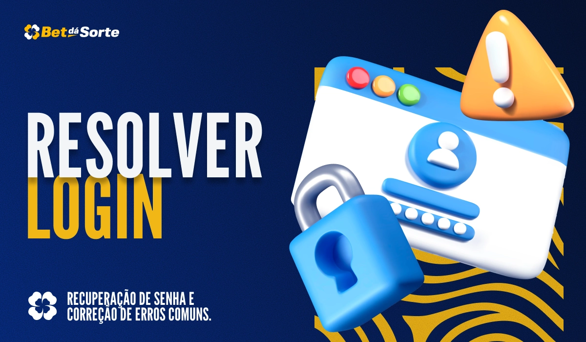Banner Resolver Login com cartão de usuário, cadeado azul e ícone de alerta, fundo azul gráfico