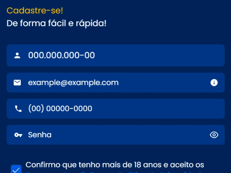 Formulário de cadastro do BetDaSorte para criar uma nova conta